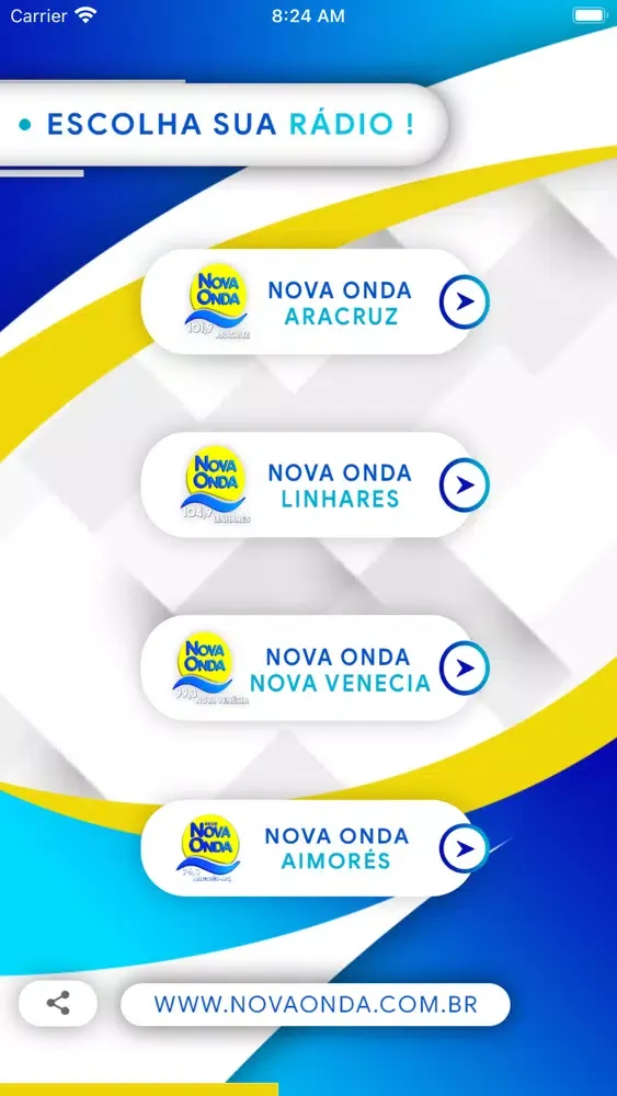 Capturas de tela do Rede Nova Onda.