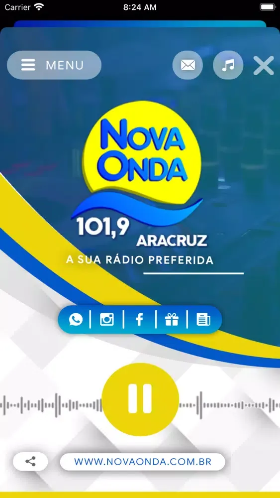 Capturas de tela do Rede Nova Onda.