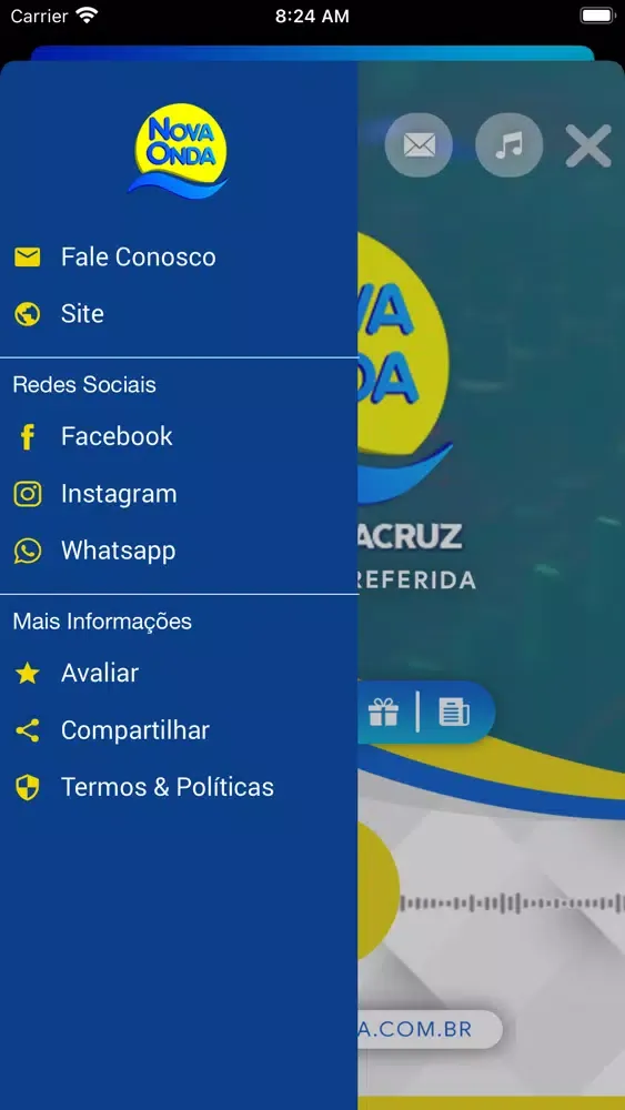 Capturas de tela do Rede Nova Onda.