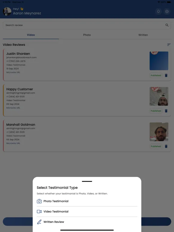 Sensei Says Testimonial iPad  Screenshots