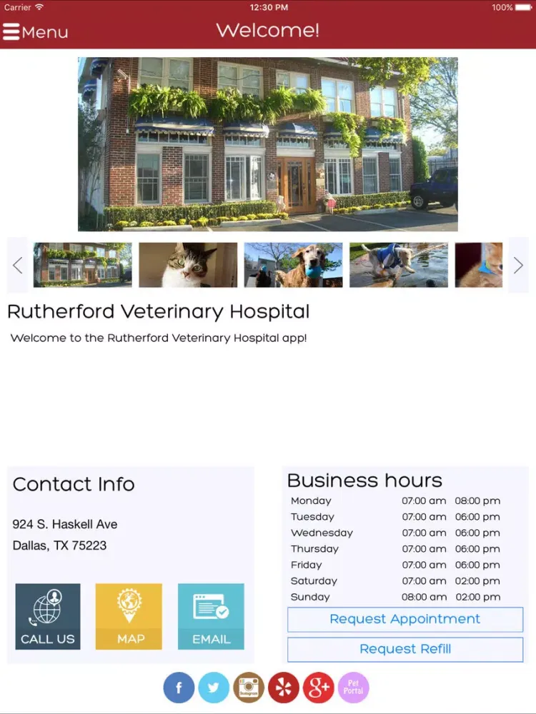 Tangkapan layar Rutherford Veterinary Hospital iPad 