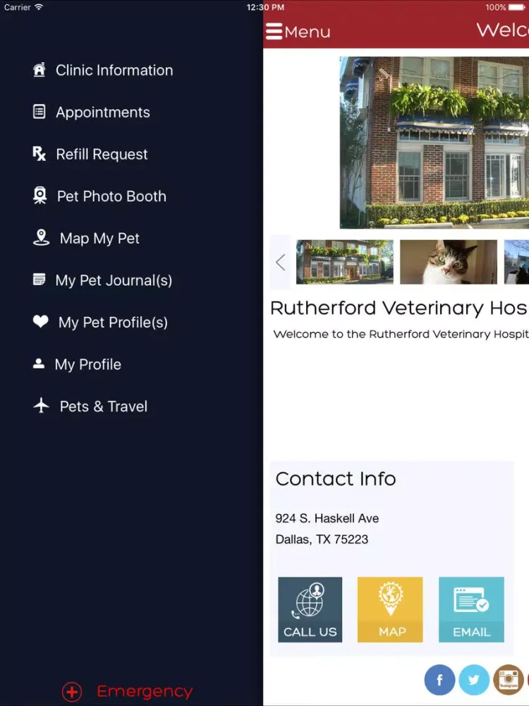 Tangkapan layar Rutherford Veterinary Hospital iPad 