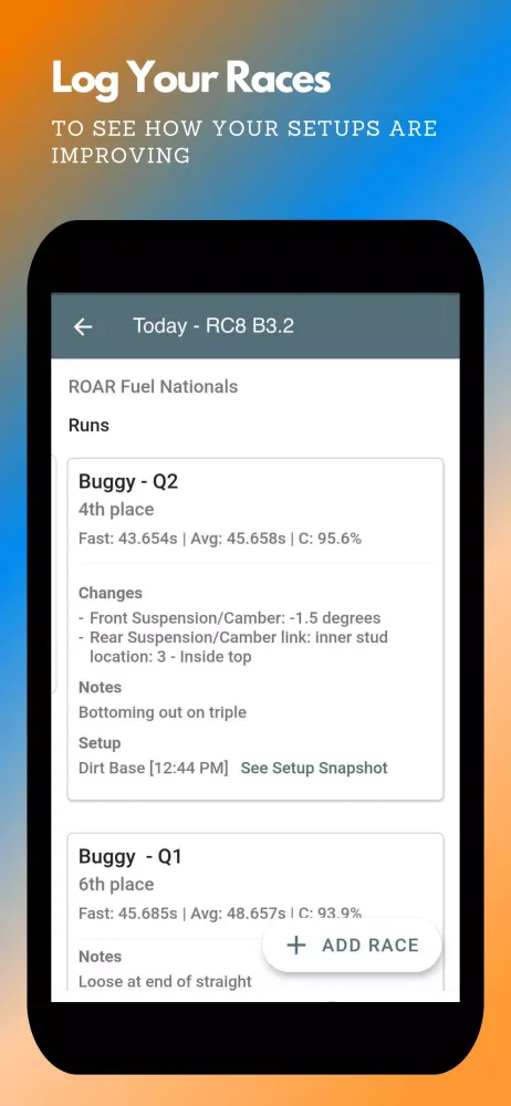 Captures d'écran de RC Setup App & Race Log