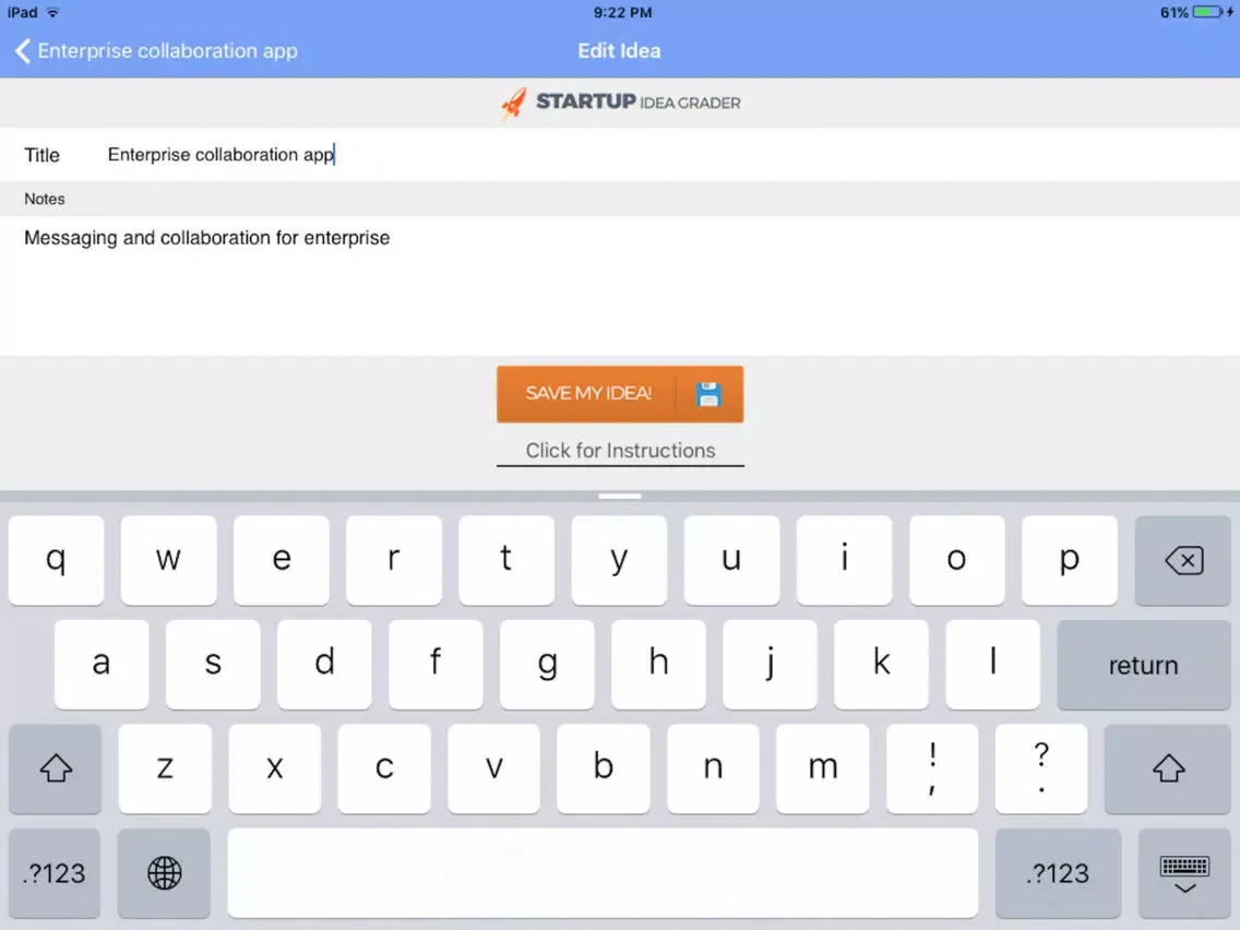 Startup Idea Grader iPad 應用截圖