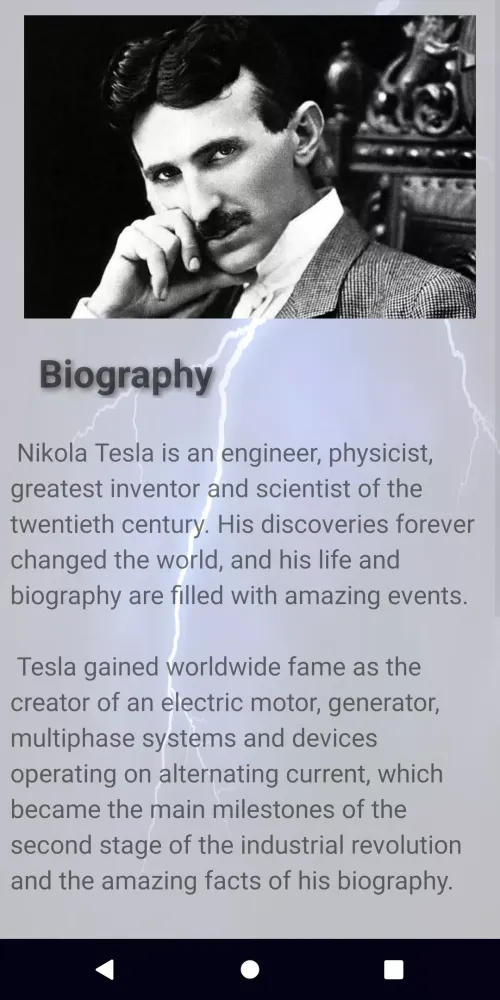 Ảnh chụp màn hình của Nikola Tesla. Biography.