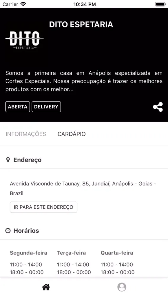 Capturas de tela do Dito Espetaria