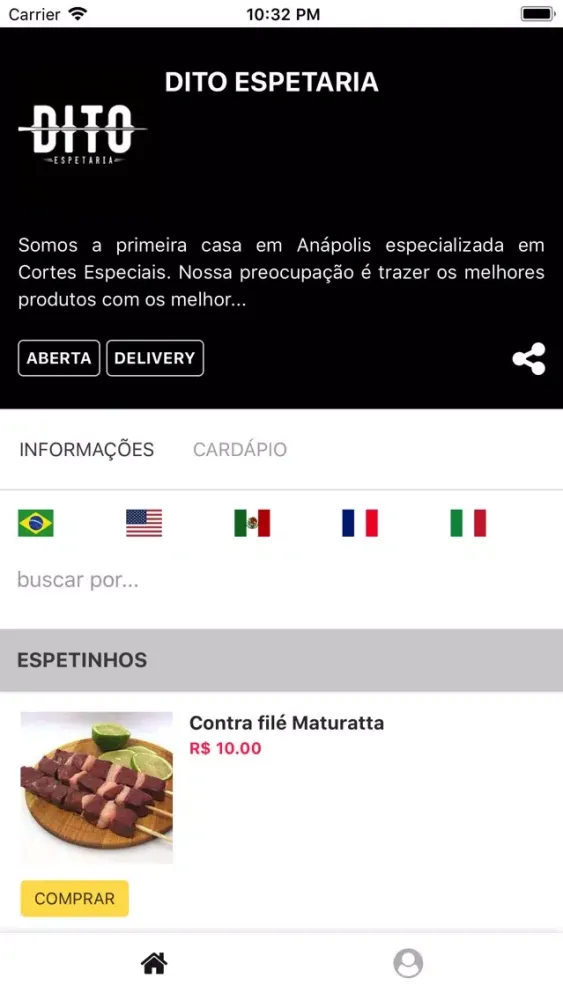 Capturas de tela do Dito Espetaria