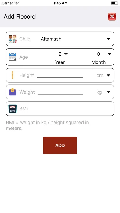 TOF Child Growth Calculator Screenshots
