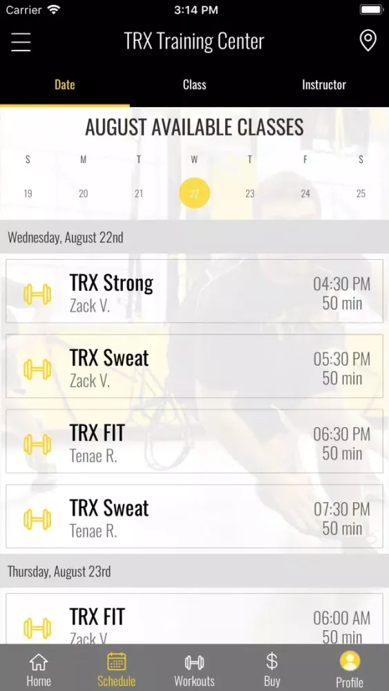 Capturas de pantalla de TRX Training Center.