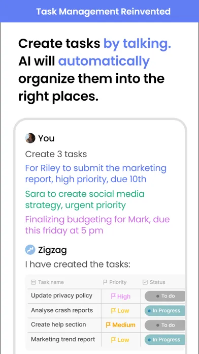 Capturas de tela do Zigzag AI-Copilot for teamwork