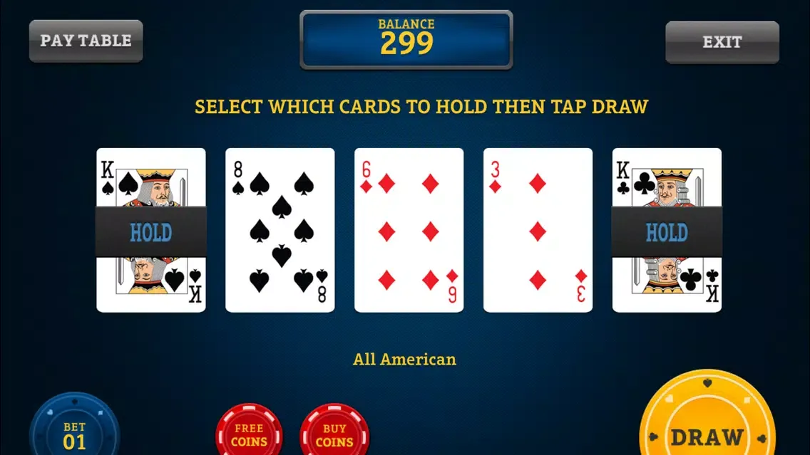Royal Video Poker - All American, Jacks or Better, & Bonus Flush स्क्रीनशॉट