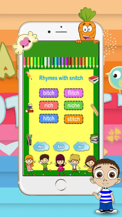 Capturas de tela do What Rhymes With Popular Words Fun Game Generator