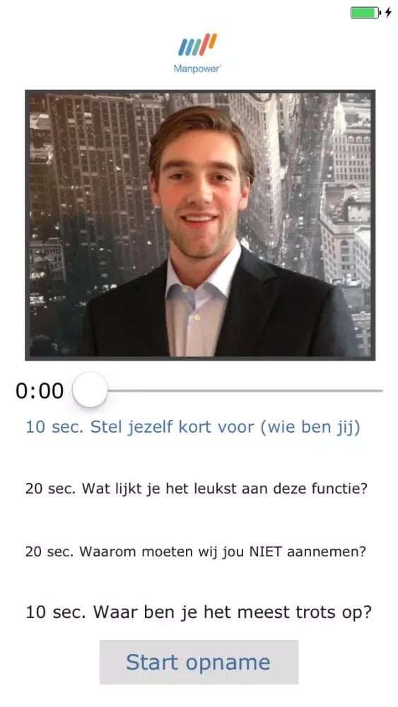 Tangkapan skrin Manpower Videosollicitatie