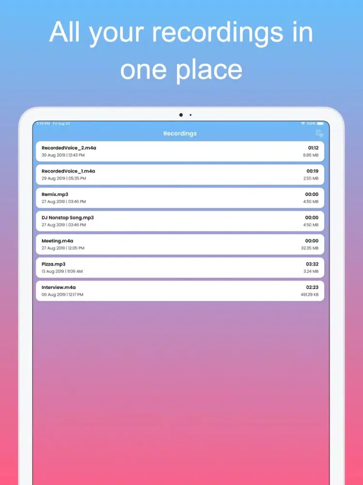 Tangkapan skrin Voice Recorder PRO iPad 