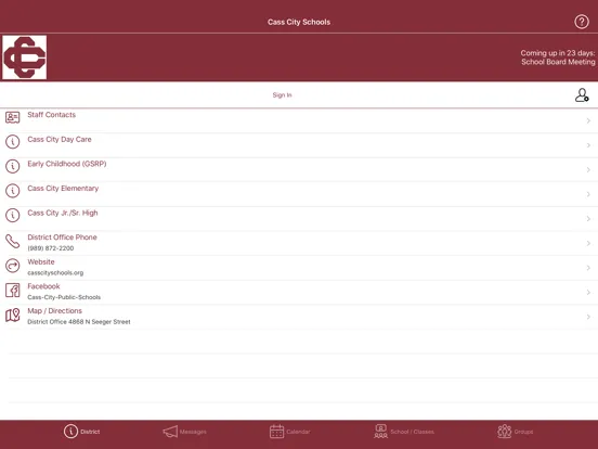 Ảnh chụp màn hình của Cass City Schools iPad 