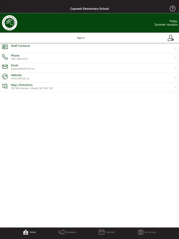 Capturas de tela do Cayoosh Elementary School iPad 