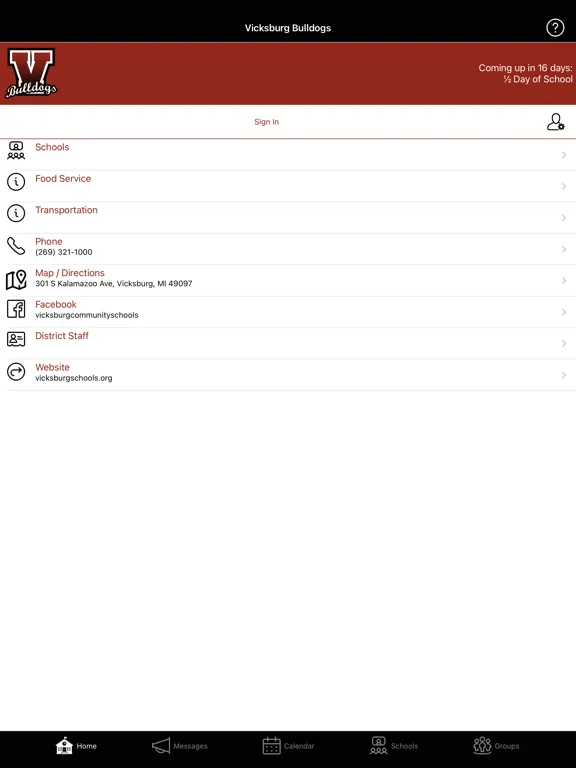 Tangkapan layar Vicksburg Bulldogs iPad 