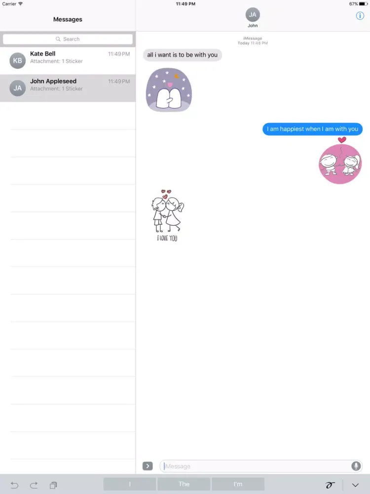 Cute Couple Stickers iPad 應用截圖