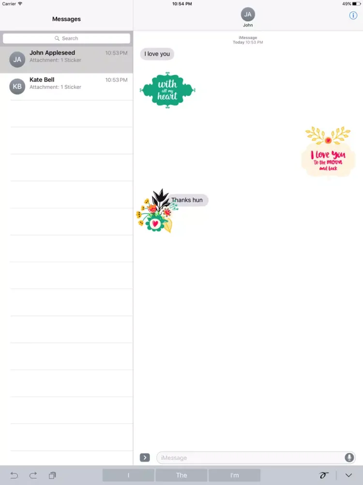 Love Romantic Sticker Pack iPad 应用截图