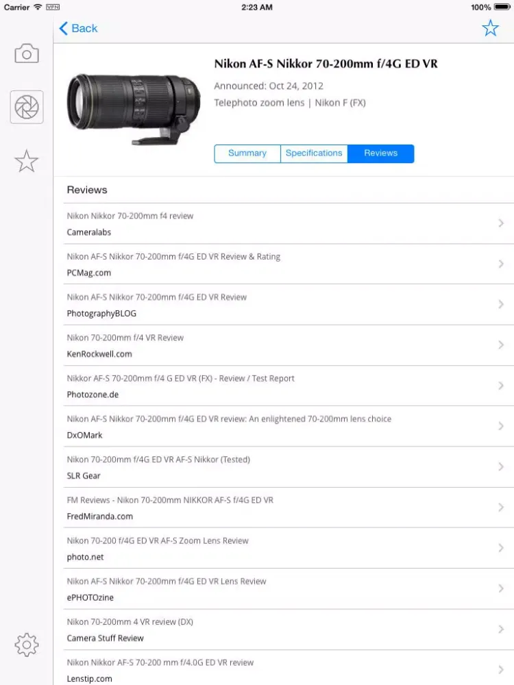 Ảnh chụp màn hình của Nikon Camera Bible - The Ultimate DSLR & Lens Guide: specifications, reviews and more iPad 