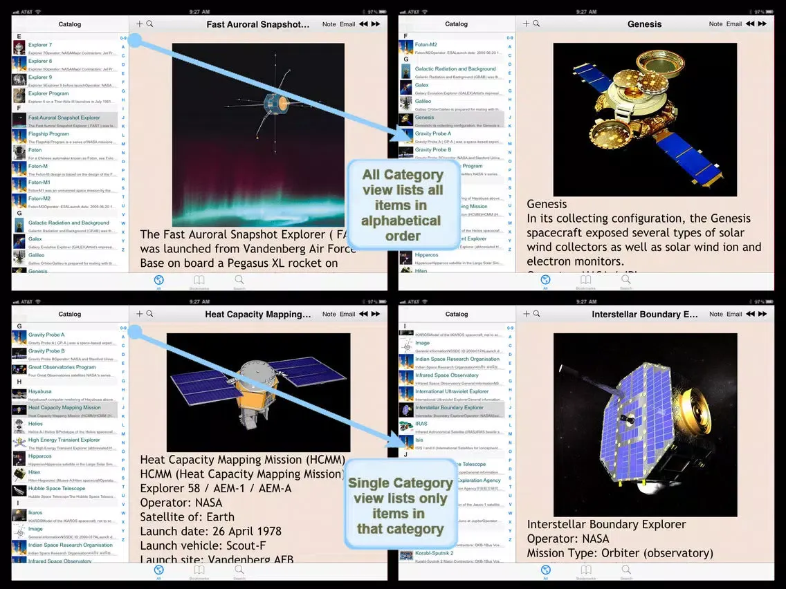 Tangkapan layar Rockets Encyclopedia iPad 