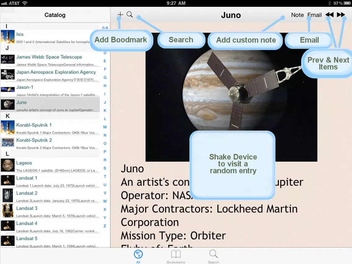 Tangkapan layar Rockets Encyclopedia iPad 