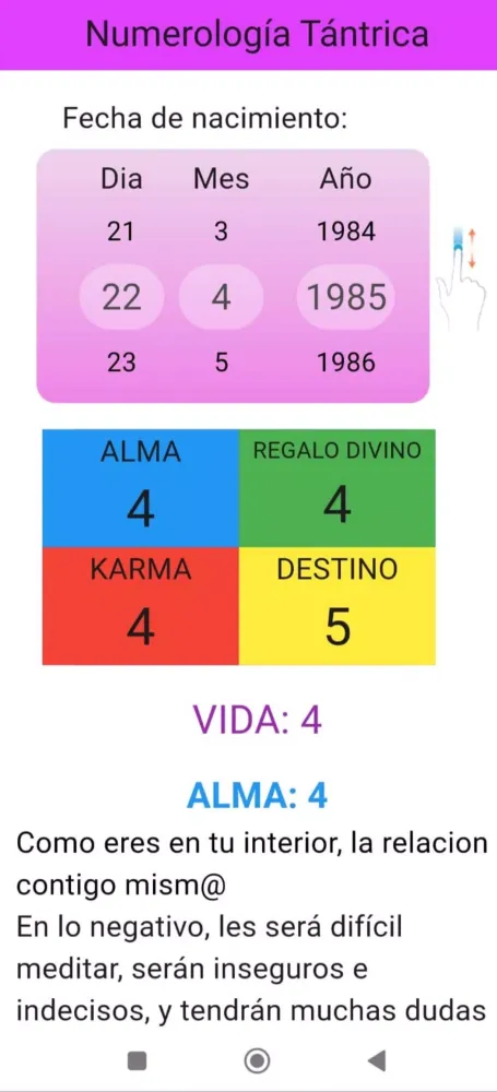 Screenshot di numerologia tantrica