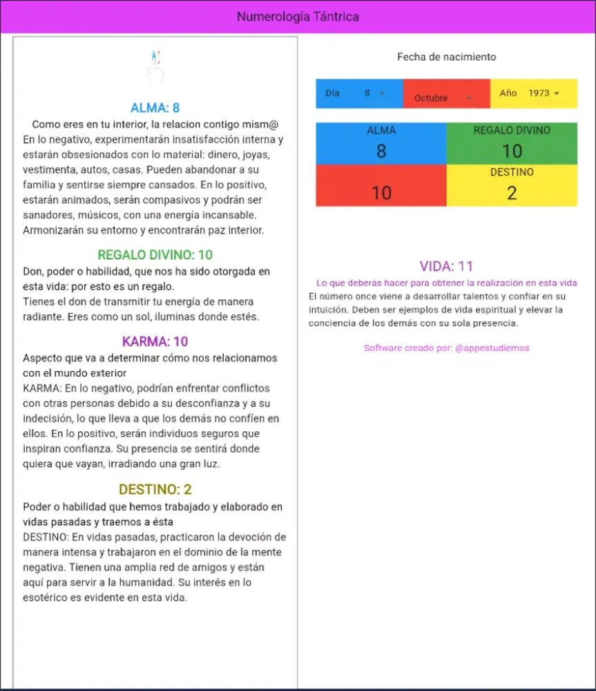 Screenshot di numerologia tantrica