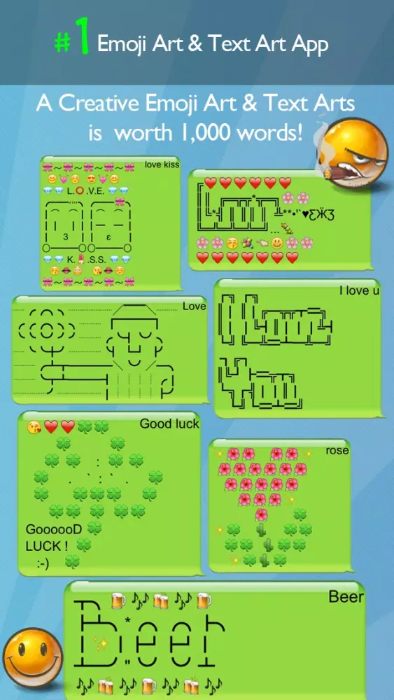 Zrzuty ekranu Emoji Art & Text Picture -Add New Style Emoji Arts & Text Arts to Messages & Email FREE