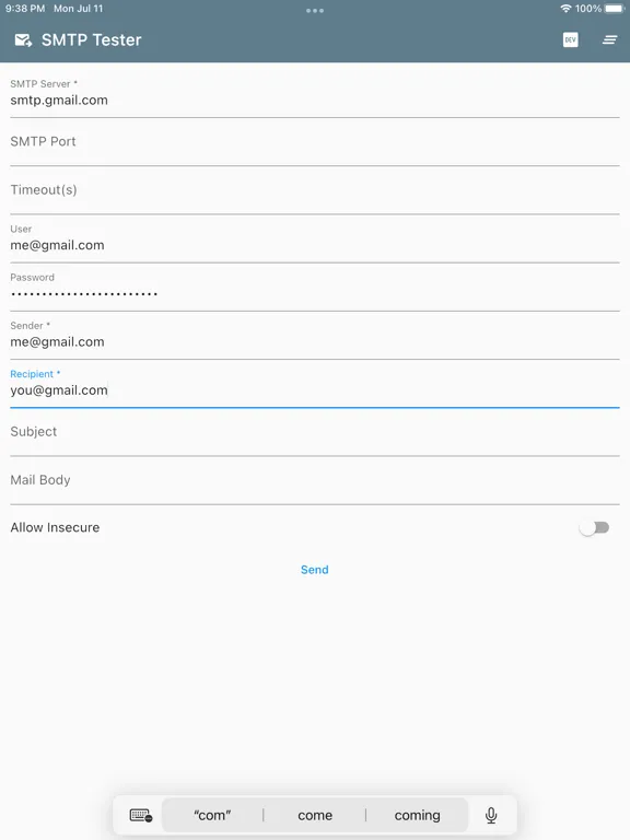 SMTPTester - Test smtp service iPad  Screenshots