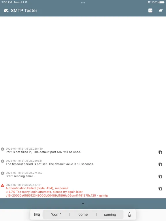 SMTPTester - Test smtp service iPad  Screenshots