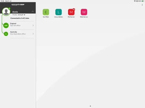 Ảnh chụp màn hình của Appgate SDP Client iPad 