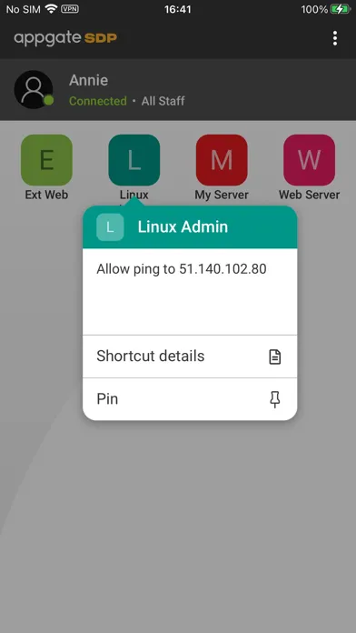 Ảnh chụp màn hình của Appgate SDP Client