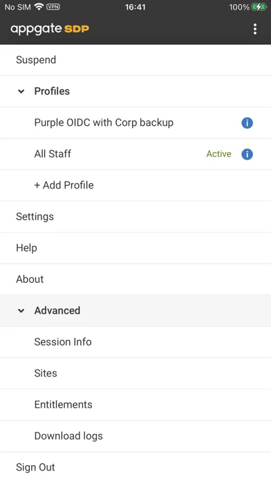 Ảnh chụp màn hình của Appgate SDP Client