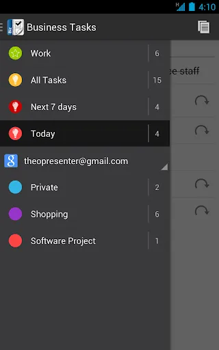 Capturas de tela do Business Tasks