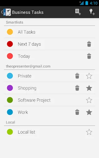Capturas de tela do Business Tasks