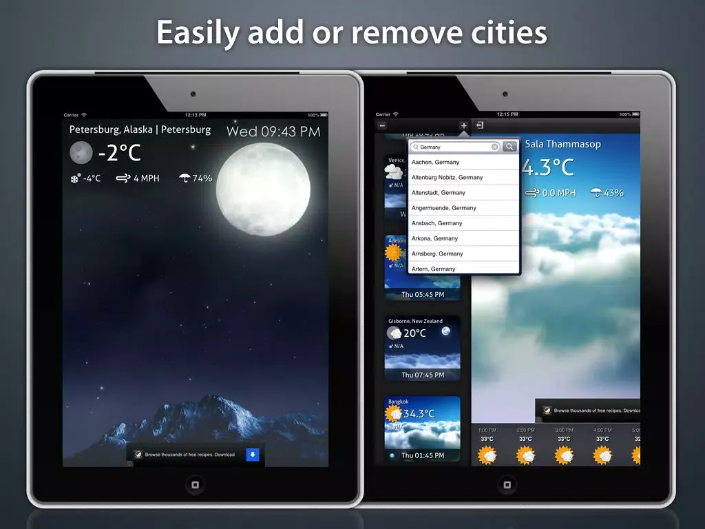 Capturas de tela do Weatherº iPad 