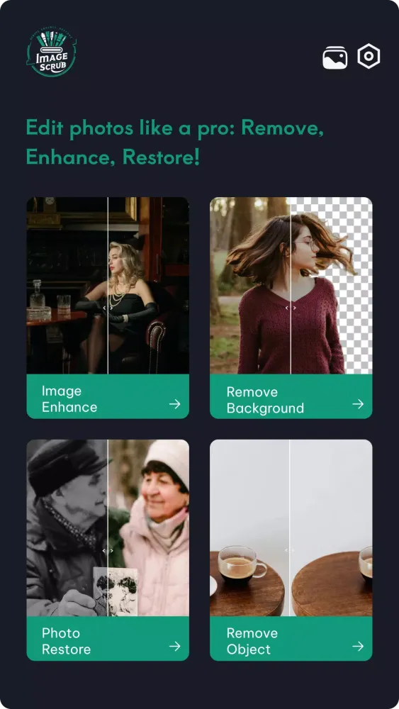 Image Scrub, AI Image Enhancer Screenshots