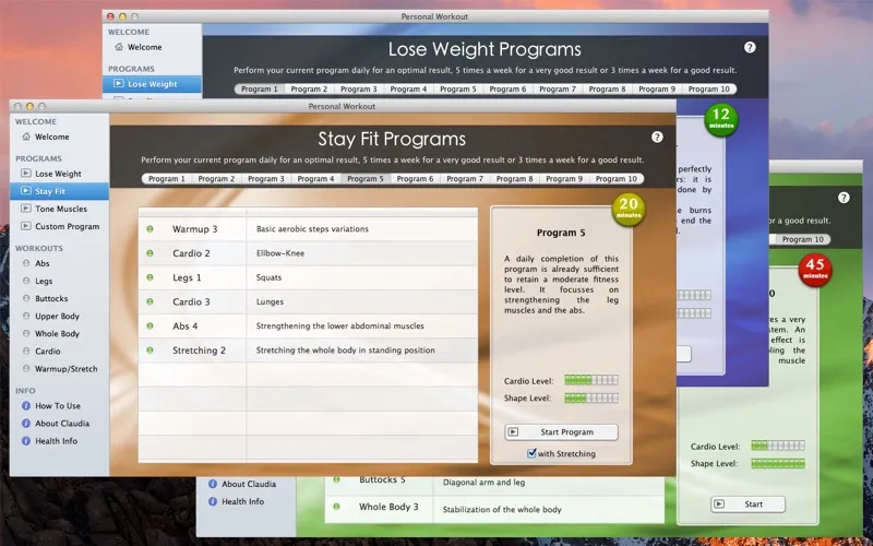 Personal Workout Screenshots