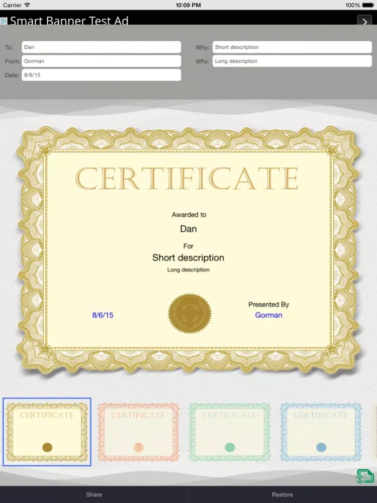 Zrzuty ekranu Certificate Maker! iPad 