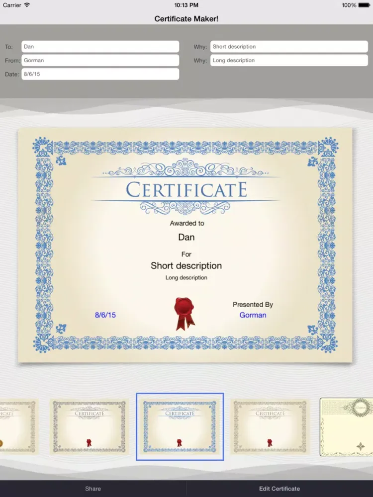Zrzuty ekranu Certificate Maker! iPad 
