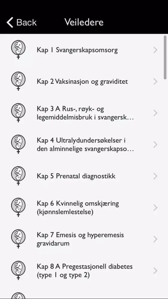 Скриншоты NGF Veileder i fødselshjelp