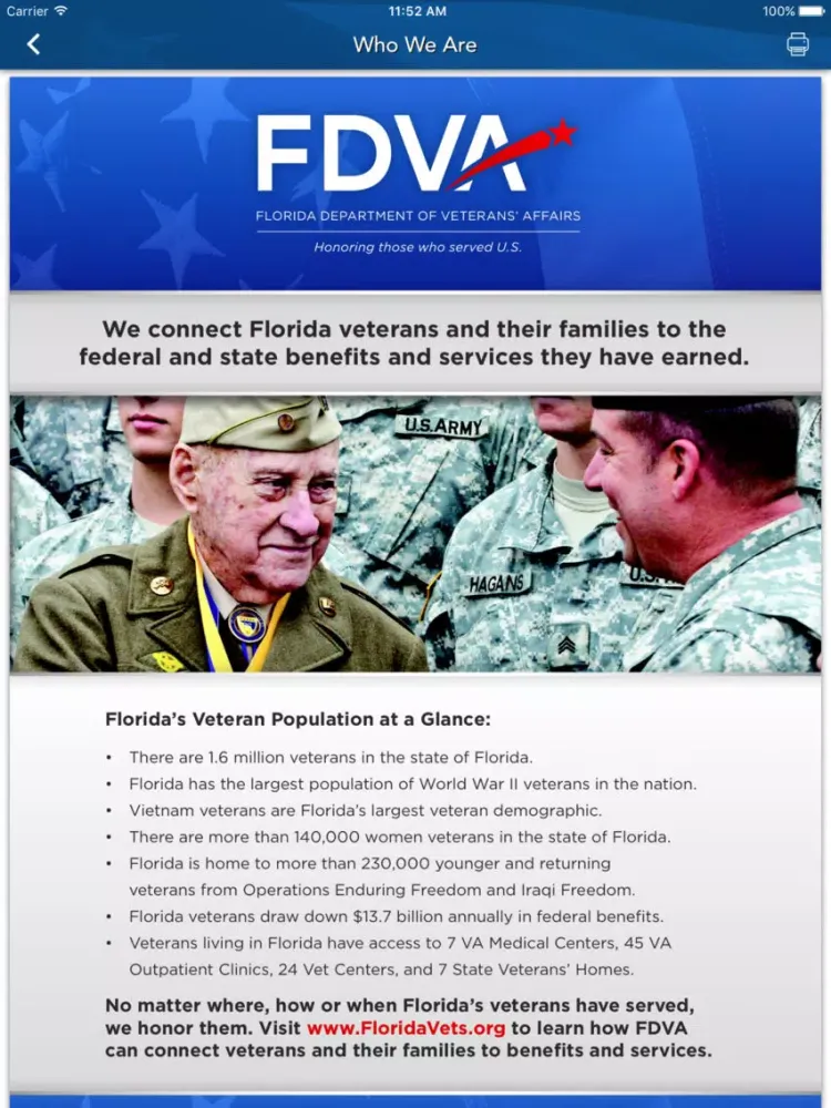 Capturas de tela do Florida Department of Veterans' Affairs iPad 