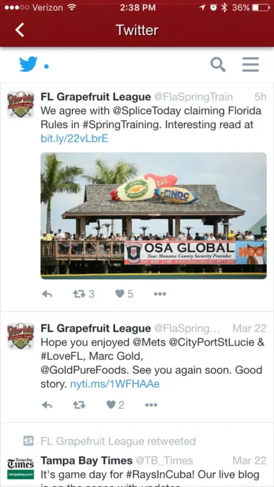 Capturas de tela do Florida Grapefruit League