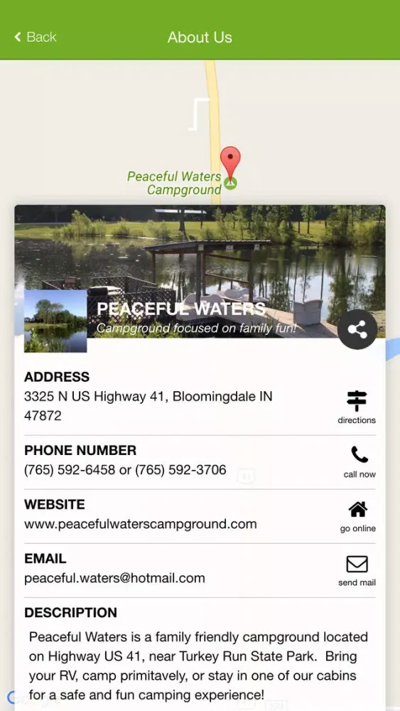 Capturas de tela do Peaceful Waters CampGuide