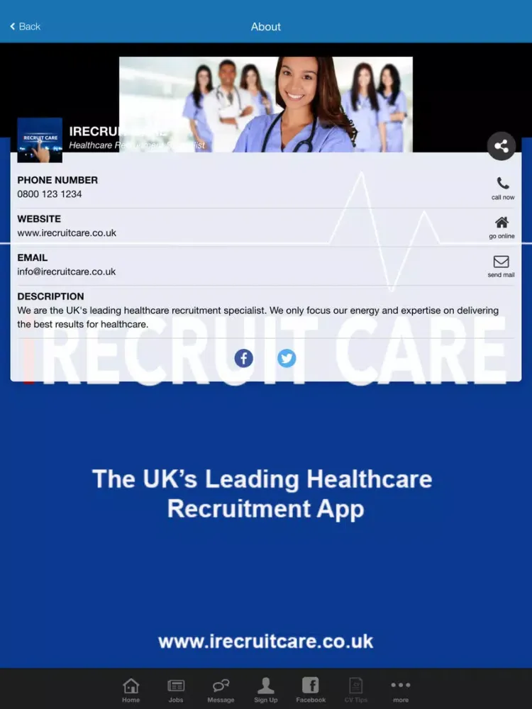 Tangkapan skrin iRecruit Care iPad 