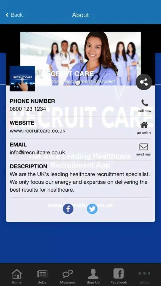 Tangkapan skrin iRecruit Care
