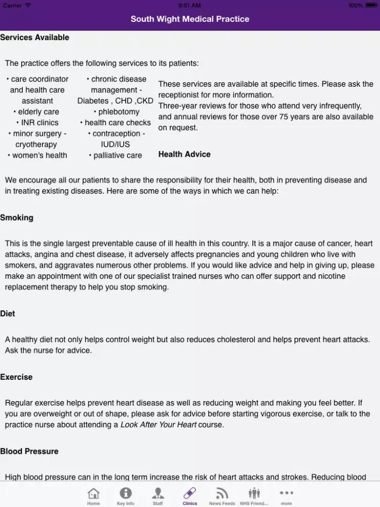 Zrzuty ekranu South Wight Medical Practice iPad 