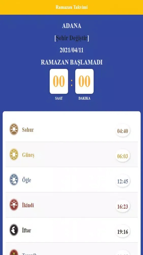 Tangkapan skrin Ramazan Takvimi