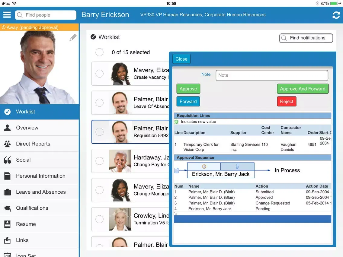 EmployeeCenter for Oracle HR iPad  Screenshots